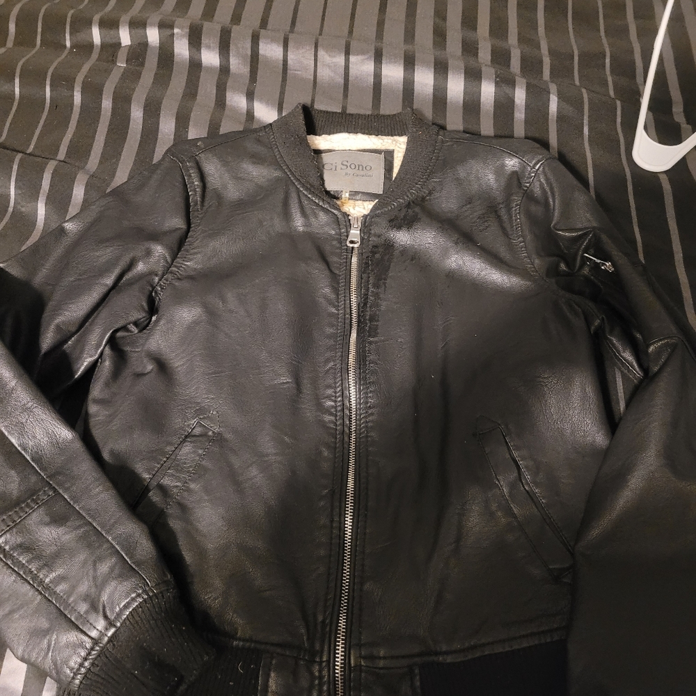 Womens  Leather Bomber Jacket